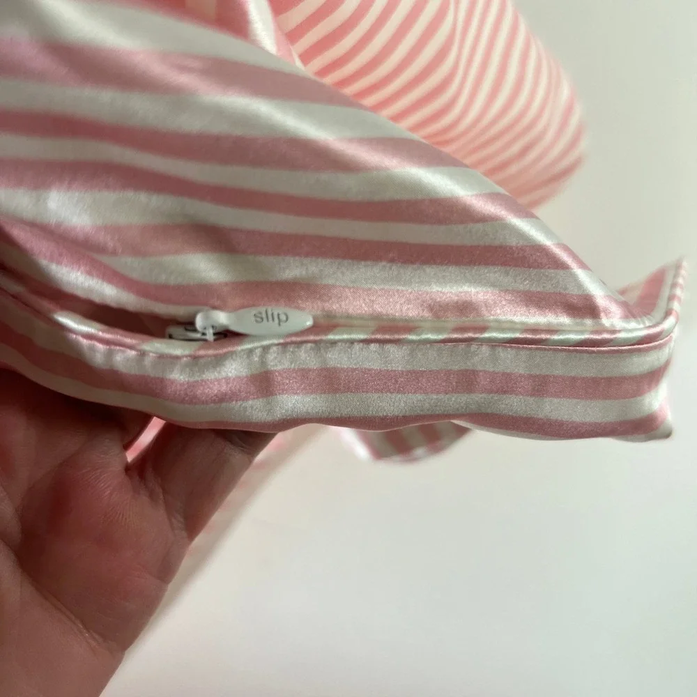 Slip Silk Striped Pillowcase Pink White 20 x 30